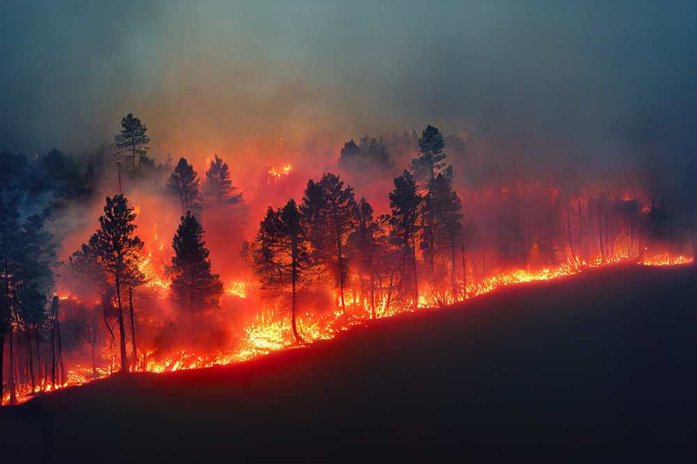 Forest fire at night. Natural disaster Forest fire at night. Natural disaster